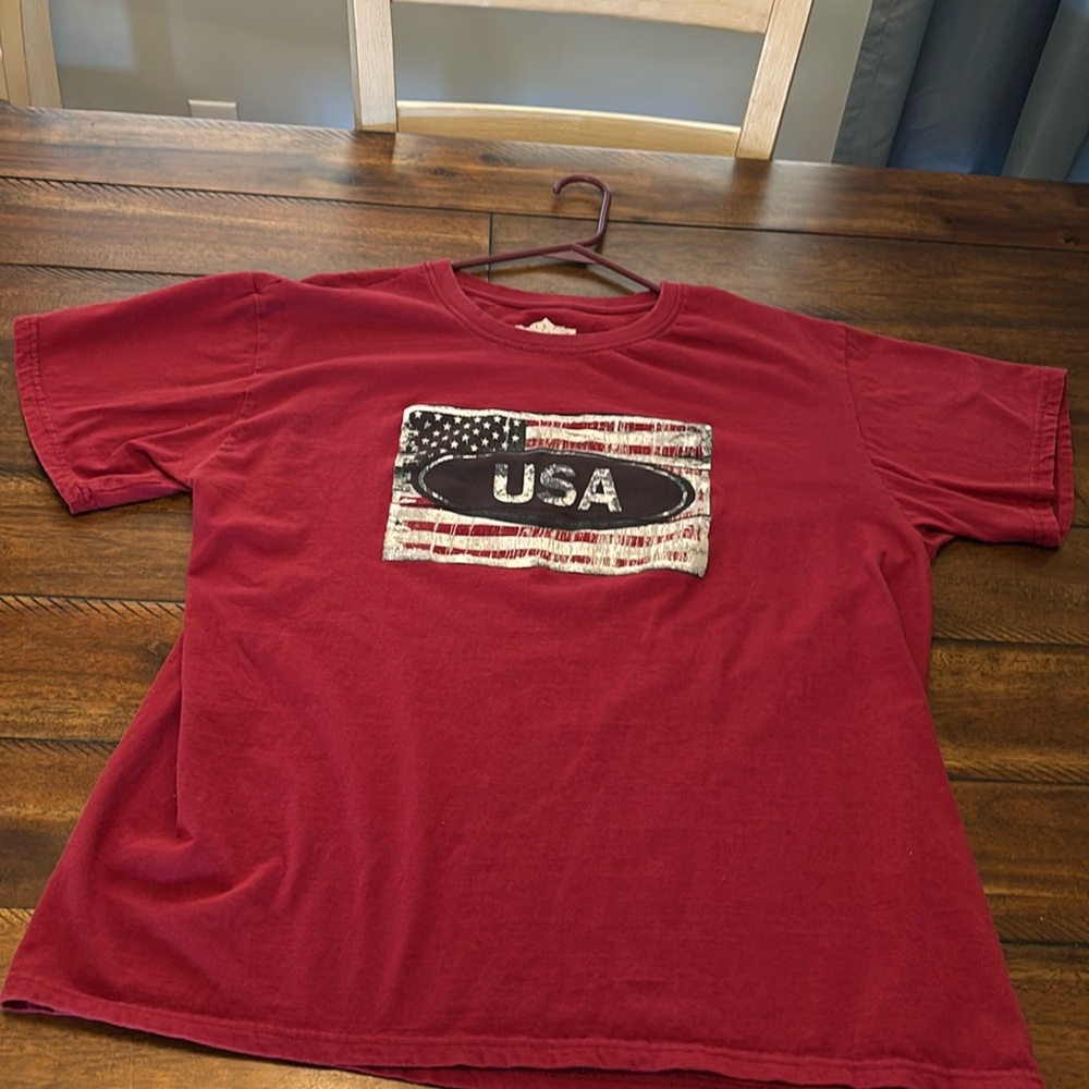 Red T-shirt with USA and American flag